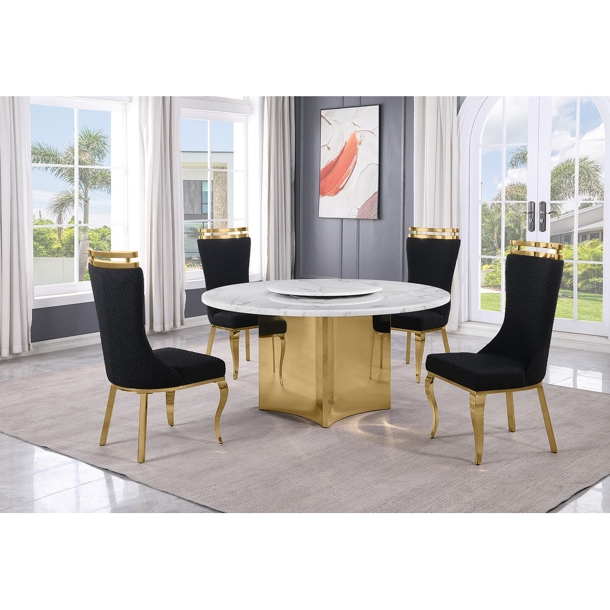 Best Quality Furniture Round Marble Dining Table w/ Lazy Susan
