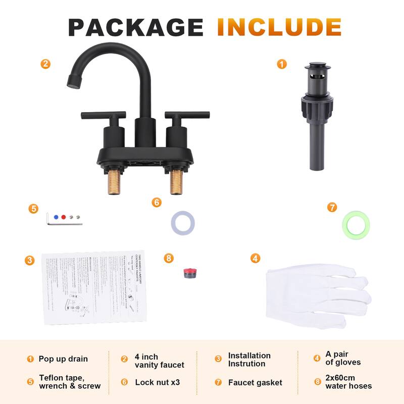 WOWOW 4 in. Centerset Double Handle High Arc Bathroom Faucet