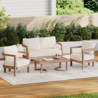 Wichita Outdoor Acacia Wood Transitional 4 Seater Chat Set with