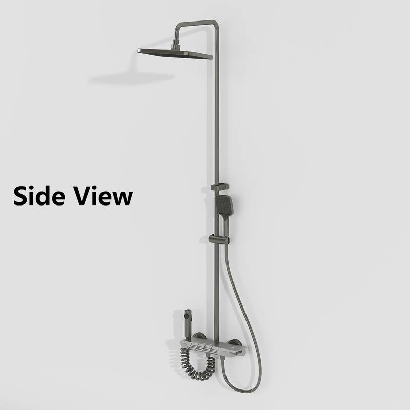 Gunmetal Rainfall Shower System with Handheld Shower 4 Function Shower Faucet Set Wall Mounted Bathroom Shower Column System