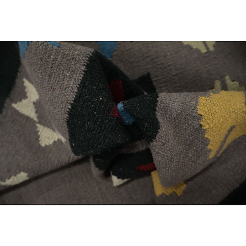 Hand Woven Oriental 100% Wool Carpet Southwestern Tribal Greys & Charcoal Kilim Area Rug - 10' 2'' X 8' 8''