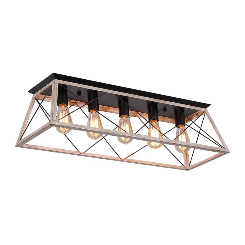 Rustic 5-Light Rectangular Cage Flush Semi Flush Mount - 31.5in