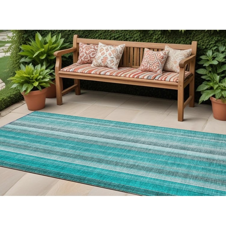 Alrifi Stripe Weather Resistant Blended Style Outdoor Rug