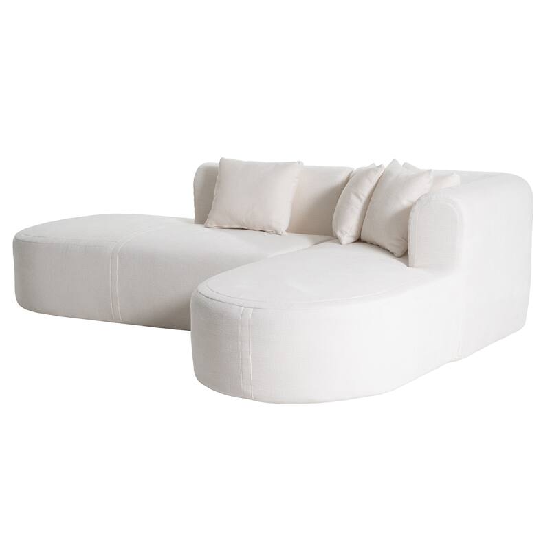 Curved Sectional Sofa with L-Shaped Chaise Lounge, Chenille Upholstered Cloud Sofa, 4 Seater Floor Sofa with 4 Pillows