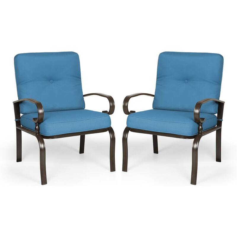Outdoor Patio Metal Dining Club Chairs Set of 2, Garden Seating Arm Chairs with Cushions
