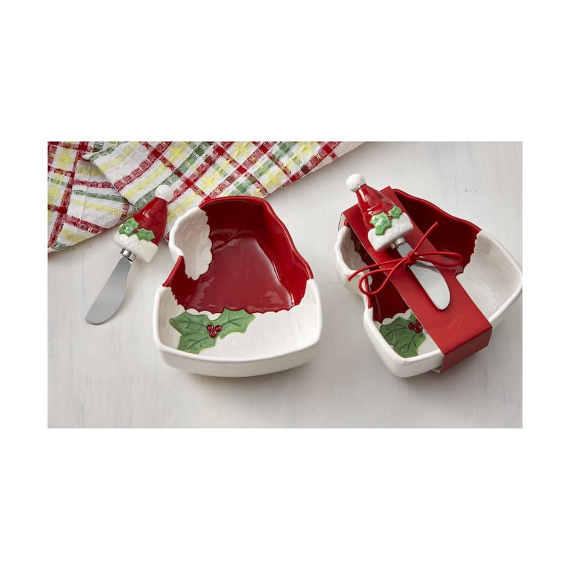 Sculpted Hat Bowl Set of 2 - Multicolor Ceramic Snack & Serving Bowls, 16oz, Dishwasher Safe, Perfect for Christmas