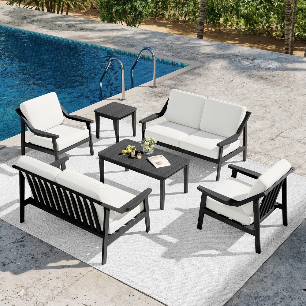 6-piece Adirondack Teak Patio Armchairs Loveseat Seating Conversation Set