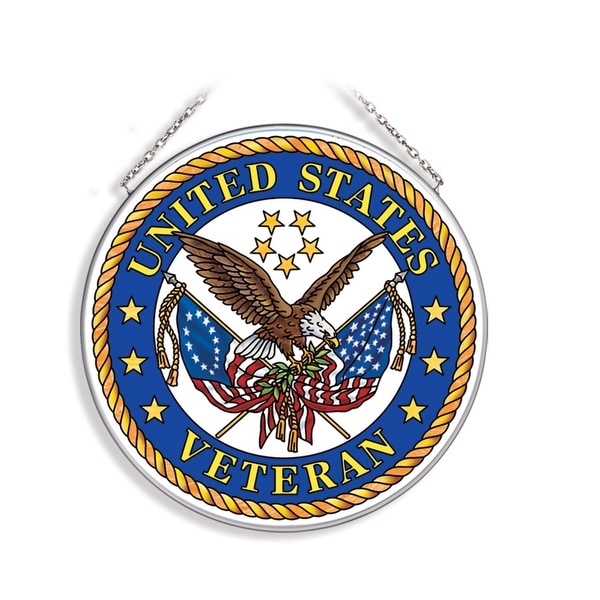 Yellow and Blue United State Veteran Round Glass Wall Art Decor 6.75" - N/A