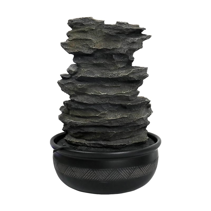 15.7in 4-Tier Cascading Rock Falls Tabletop Water Fountain w/LED Light