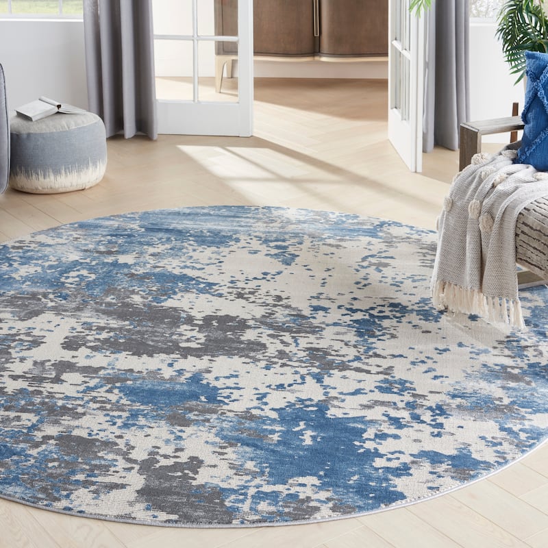 Porch & Den Meadowgate Eclectic Abstract Area Rug - 5'3" Round - Grey/Blue - Rectangle