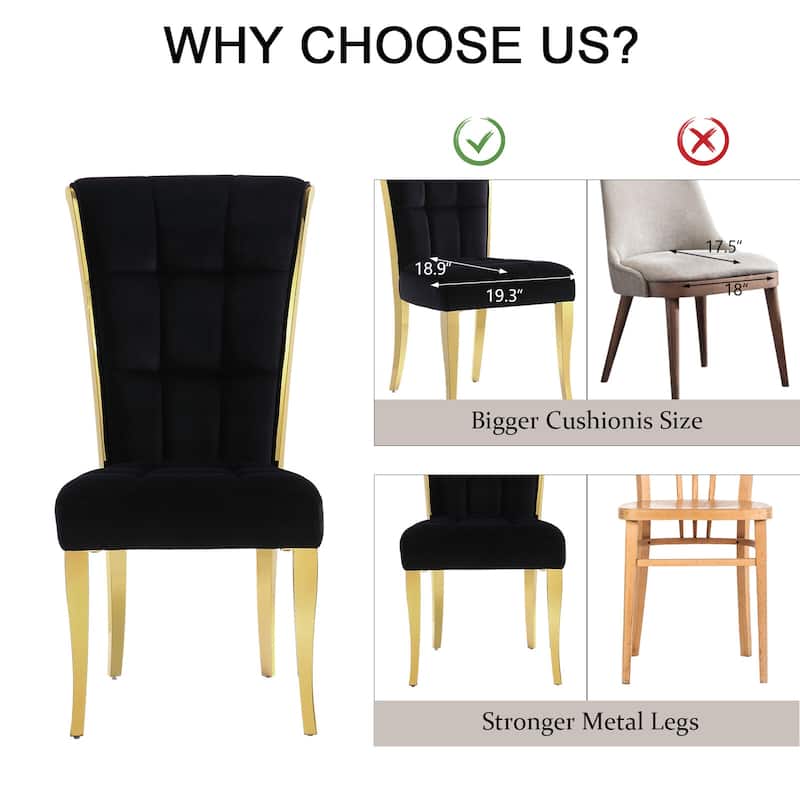 Luxury Velvet Upholstered Dining Chairs with Polished Gold Metal Legs