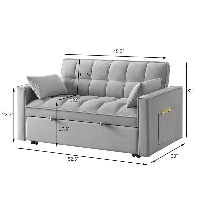 Multi-Function Loveseat Sofa Bed with Pull-Out Mechanism & Built-In Armrest Storage