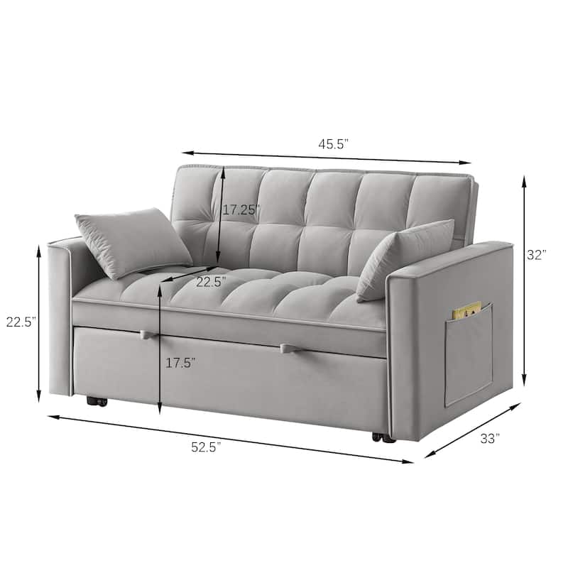 Velvet 4-in-1 Pull-Out Loveseat Sofa Bed