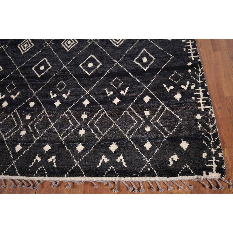 Dark Blue & Brown Moroccan Oriental Area Rug Hand-Knotted Wool Carpet - 8'0" x 10'0"