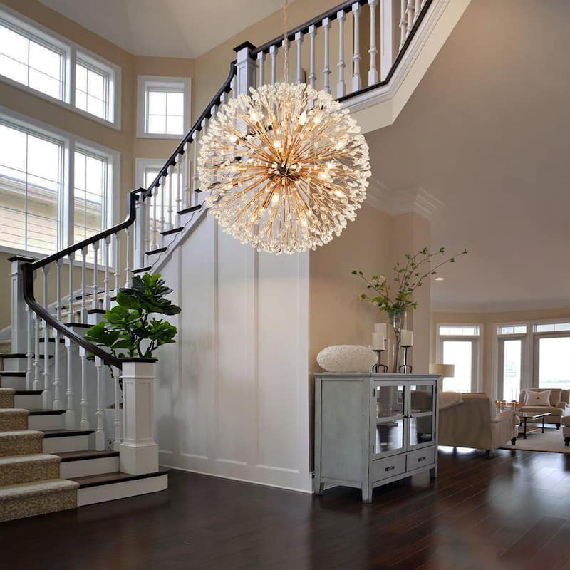 Modern Sputnik Large Starburst Crystal Firework Chandelier fot High Ceiling - W35.43"