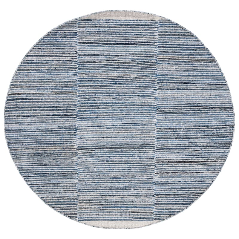 SAFAVIEH Handmade Kilim Rahel Stripe Wool & Jute Rug - 6' Round - Blue/Ivory