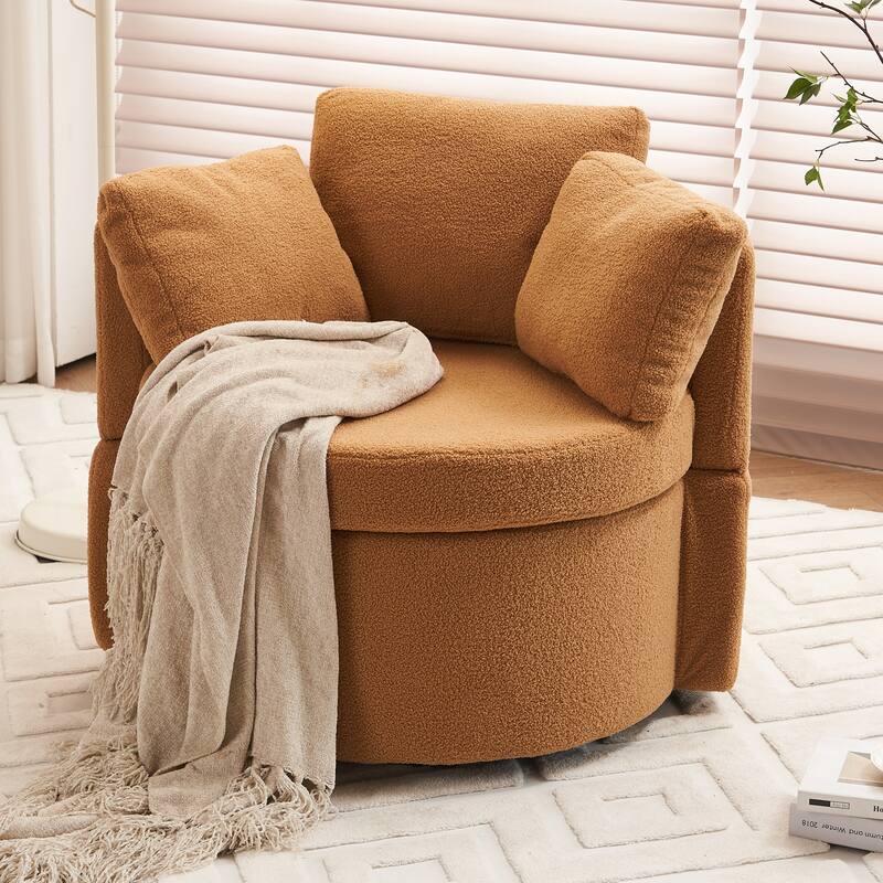 Eddy Fabric Swivel Chair: Khaki, Storage, Back Cushion
