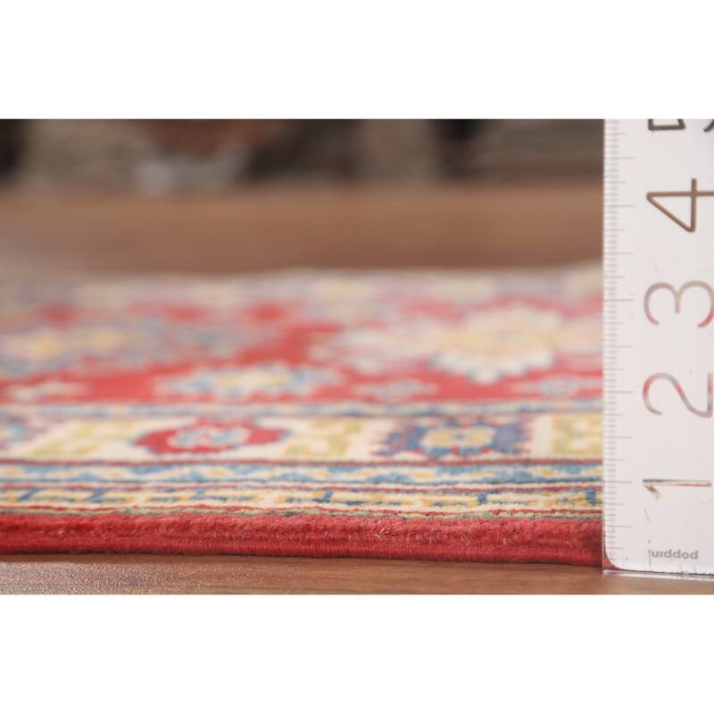 Geometric Kazak Accent Rug Hand-Knotted Traditional Wool Carpet - 2'8" x 3'11"