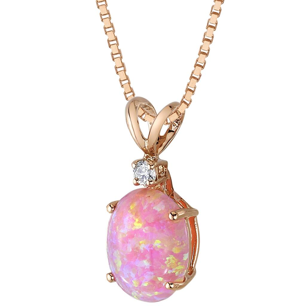 Oravo Pink Opal and Natural Diamond Pendant in 14k Rose Gold Oval Shape