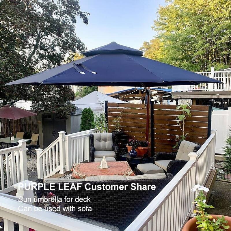 PURPLE LEAF 10/11/12ft Round Wood Pattern Patio Cantilever Umbrella with Base