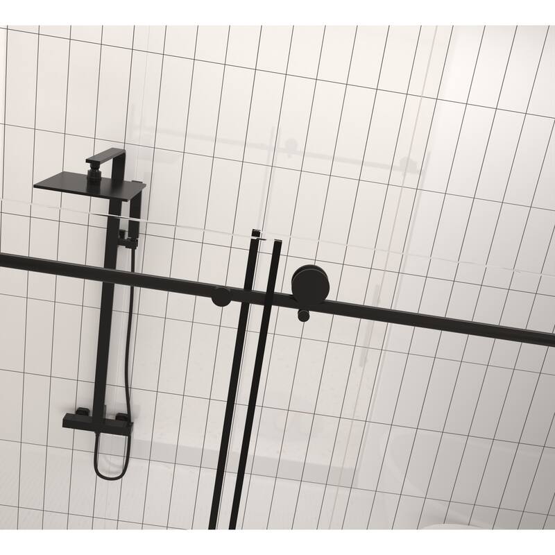 GDFStudio - Aldridge Frameless Sliding Bathroom Shower Door, Adjustable Width with Clear Tempered Safety Glass