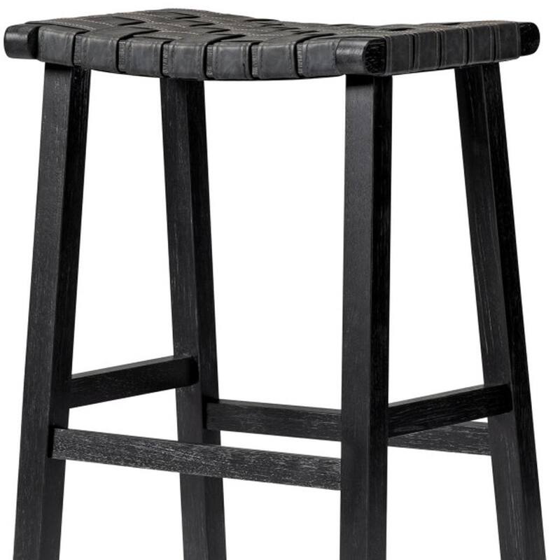 HomeRoots 30" Charcoal and Black Faux Leather and Solid Wood Backless Bar Height Bar Chair