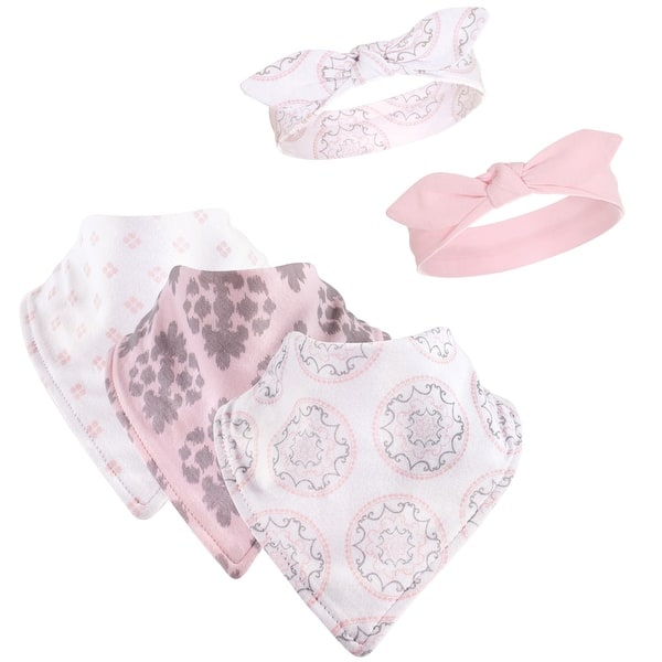 slide 1 of 1, Yoga Sprout Baby Girl Cotton Bandana Bibs and Headbands 5pk, Boho Medallion, One Size - Boho Medallion - One Size One Size - Boho Medallion
