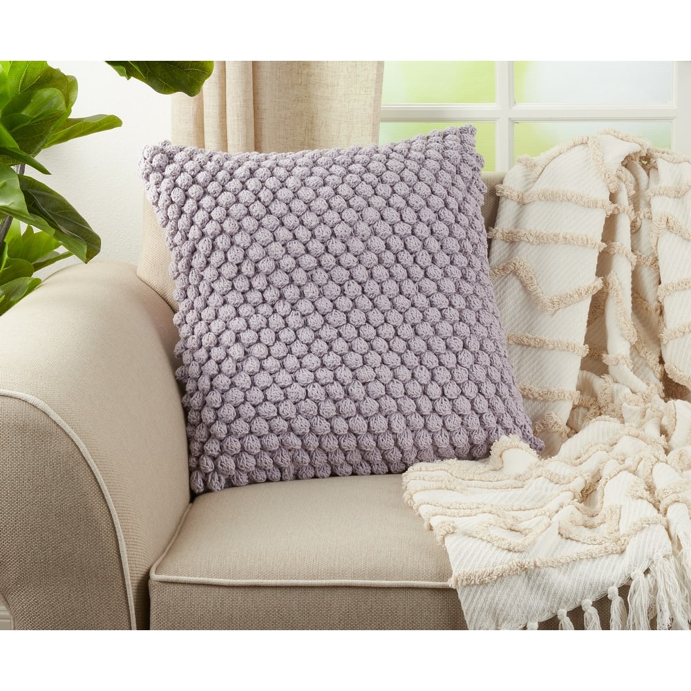 Cotton Throw Pillow With Crochet Pom Pom Design And Down Filling