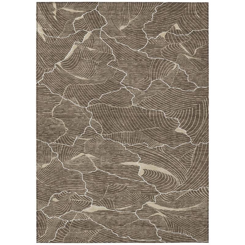 Machine Washable Indoor/ Outdoor Abstract Crackle Chantille Rug