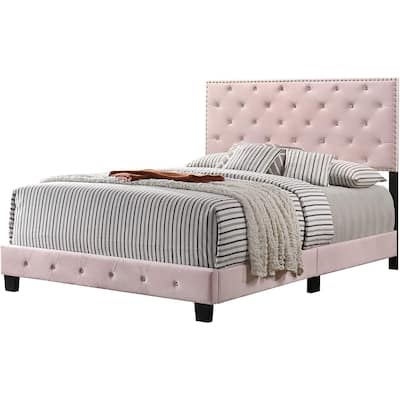 Full Bed Frame with Headboard, Classic Comfort Design, Pink Bedroom Furniture