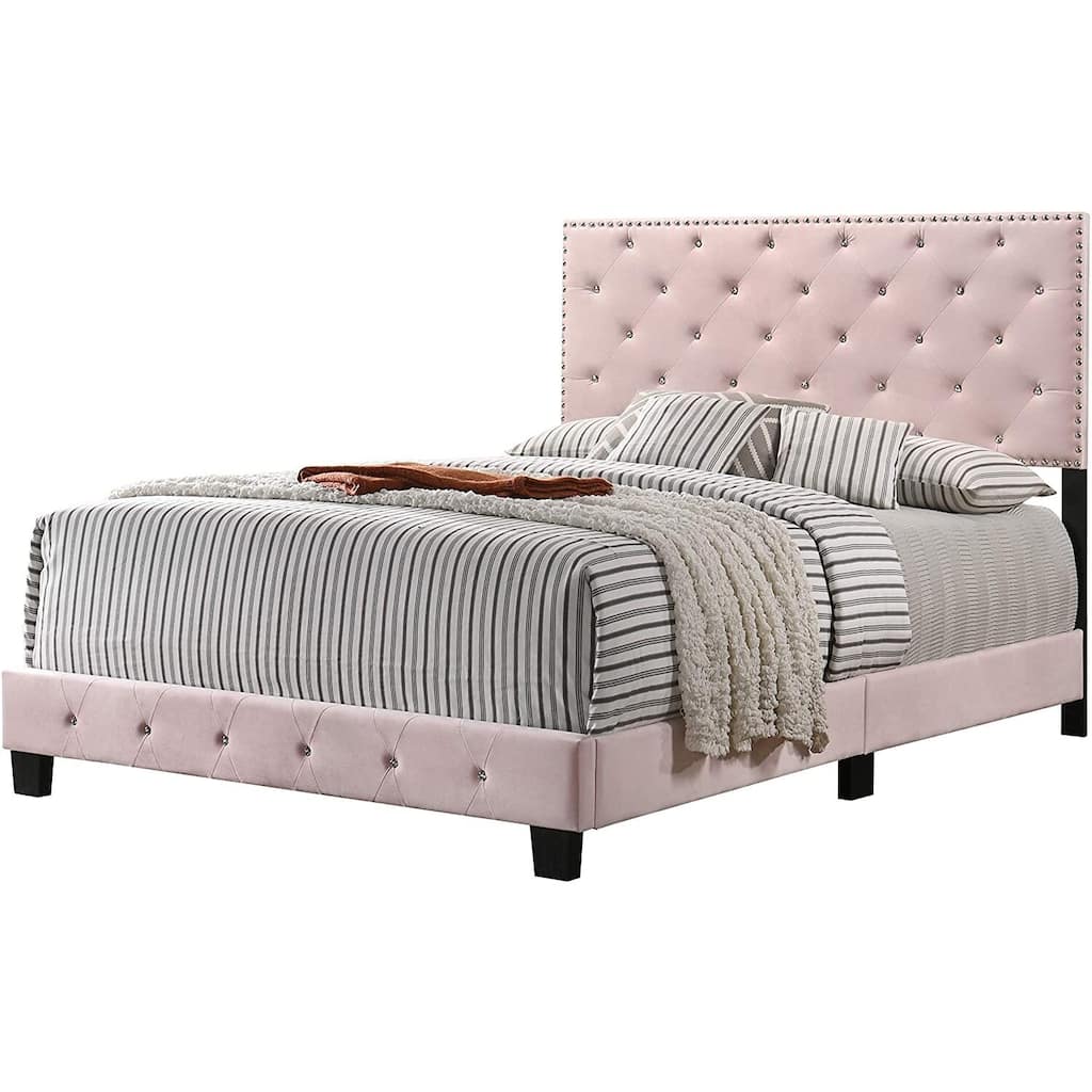 Full Bed Frame with Headboard, Classic Comfort Design, Pink Bedroom Furniture