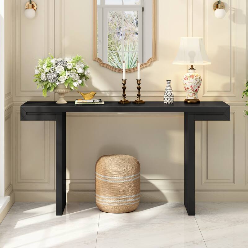 Large 60-Inch Console Table with Geometric Clean Lines Design,Stylish Entryway Table with Painted Finish and Adjustable Feet