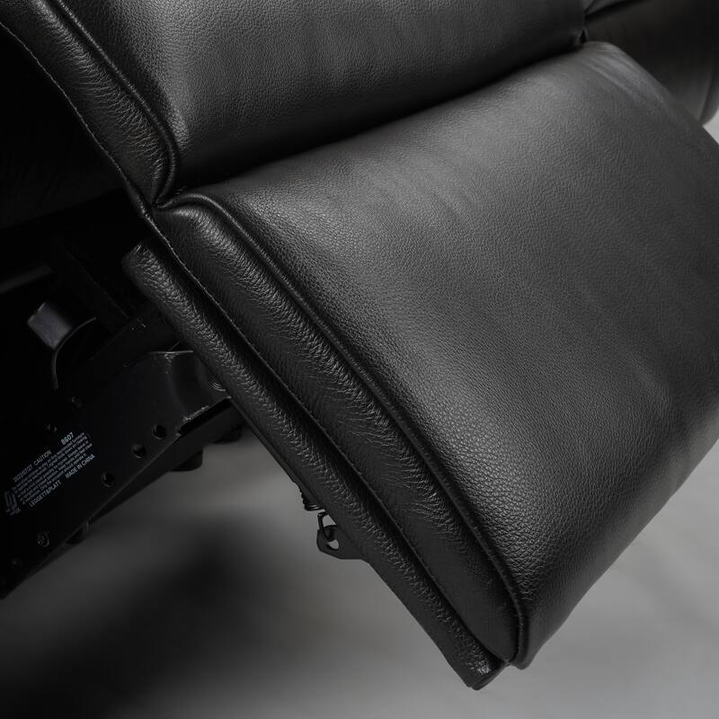 Black Top Grain Leather 3 Seater Power Reclining Sofa, Lumbar Support