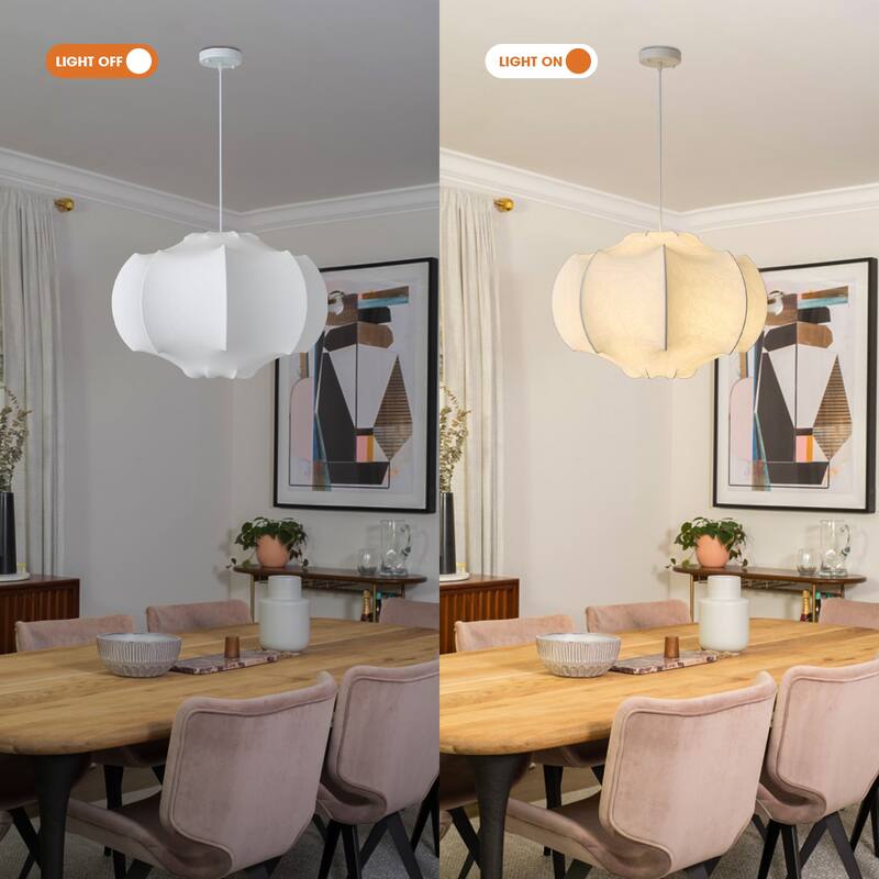 24" Farmhouse White Silk Fabric 3-Light Chandelier Pendant Light for Dining Room