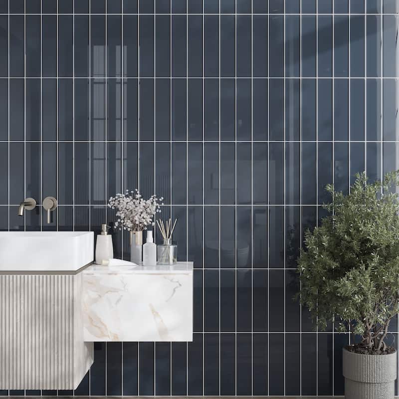 Apollo tile 3" x 12" Colorway Glossy Coin Gray Glass Tile (5 sq ft/case) - 20 Pack