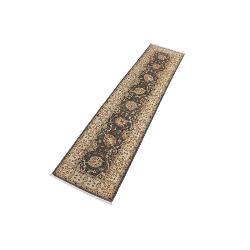 Boho Chic Ziegler Jama Gray Beige Hand-Knotted Wool Runner - 2'6" x 10'8"