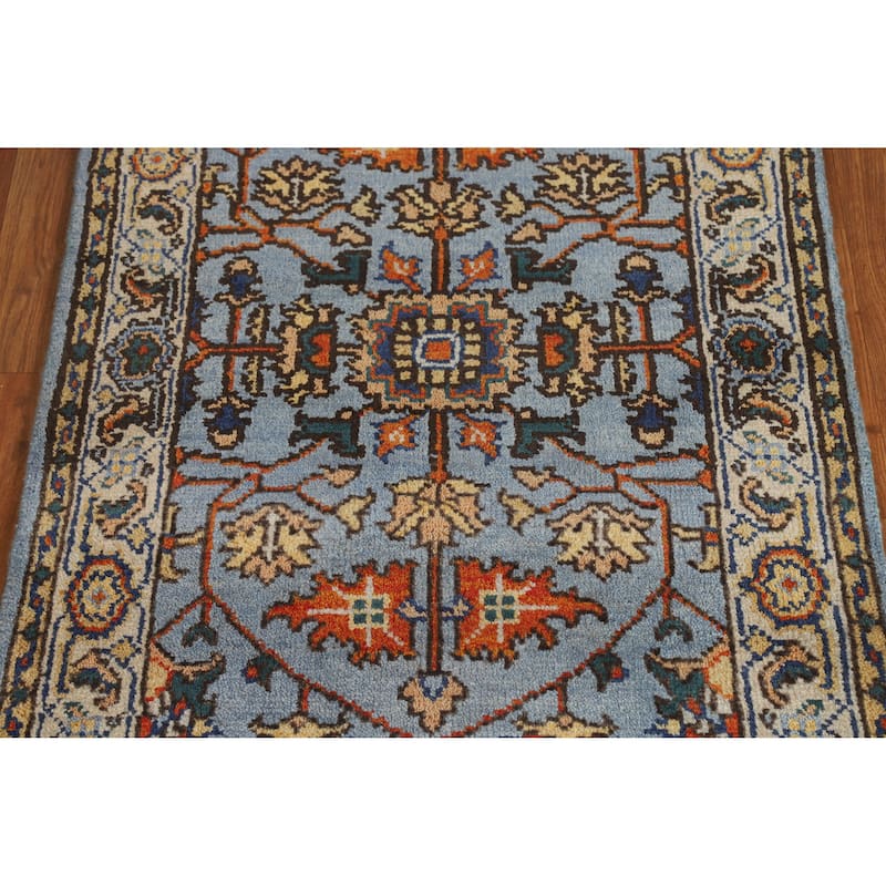 Hand Knotted Oriental 100% Wool Carpet Traditional Floral Navy Blue & Blues Heriz (serapi) Area Rug - 5' 1'' X 3' 0''