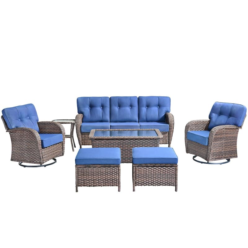 7 Pieces Pocassy Sofa Ottoman with Swivel Chairs