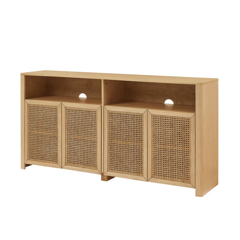 63" Modern Rattan Sideboard Buffet Cabinet with Storage and Open Shelf