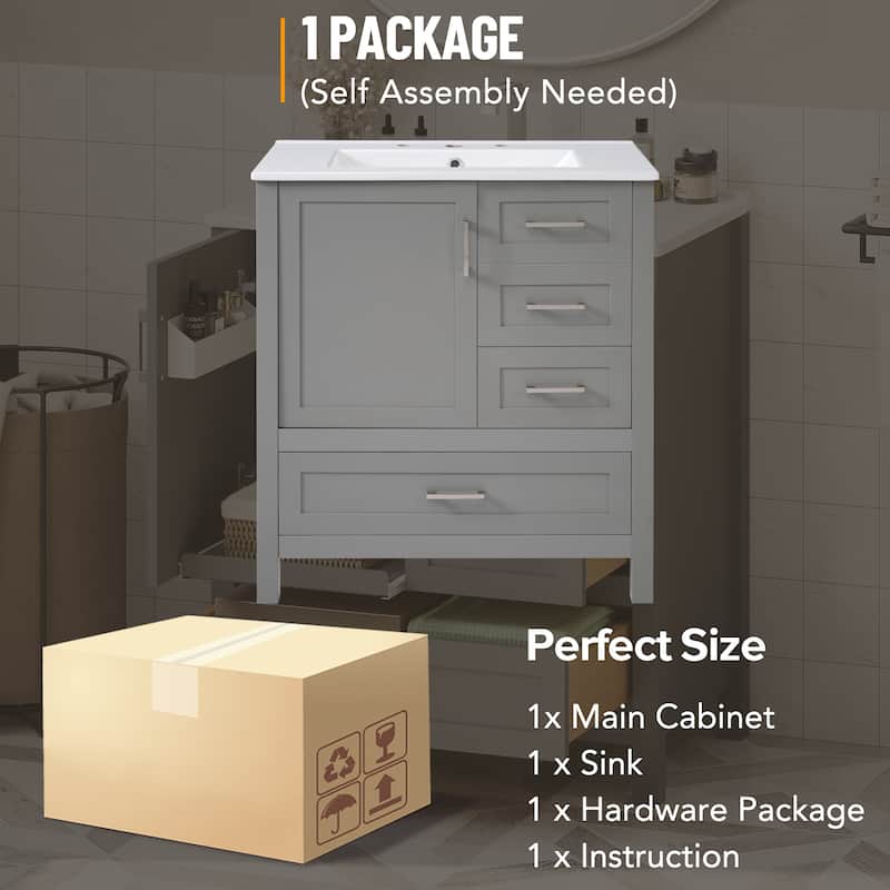 GDFStudio - Orion Wood & Ceramic 30" Bathroom Vanity Cabinet with Sink & Storage