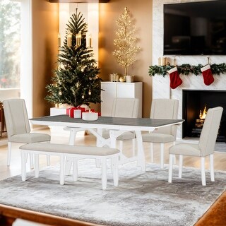 6-Piece Extendable Dining Table Set With 4 Upholstered Chairs,1 Bench ...