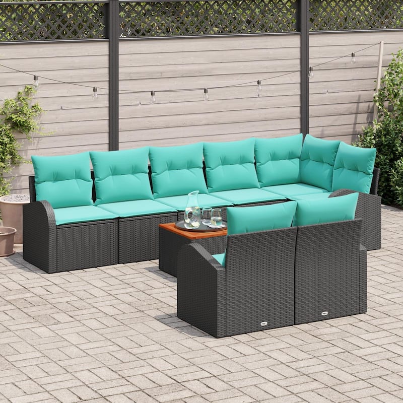 vidaXL 9 Garden Sofa Set with Cushions Black Poly Rattan - 113.8 x 48.8 x 27.2