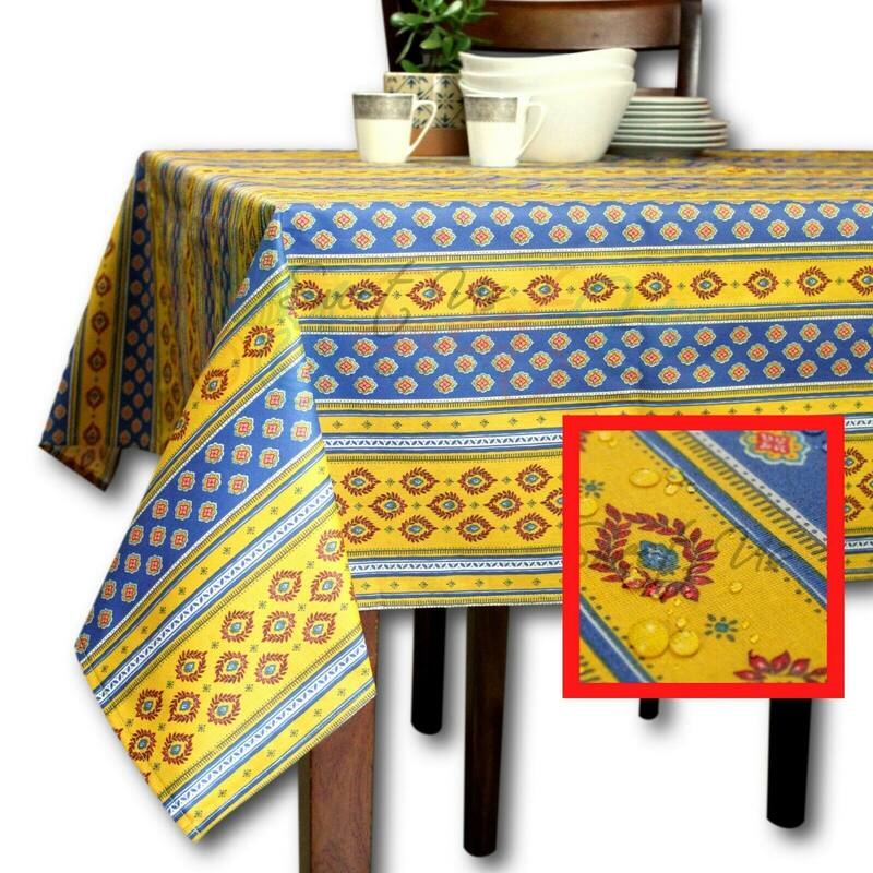 Wipeable Stain Resistant French Chateau Cotton Floral Tablecloth - 60 x 98 in - Yellow