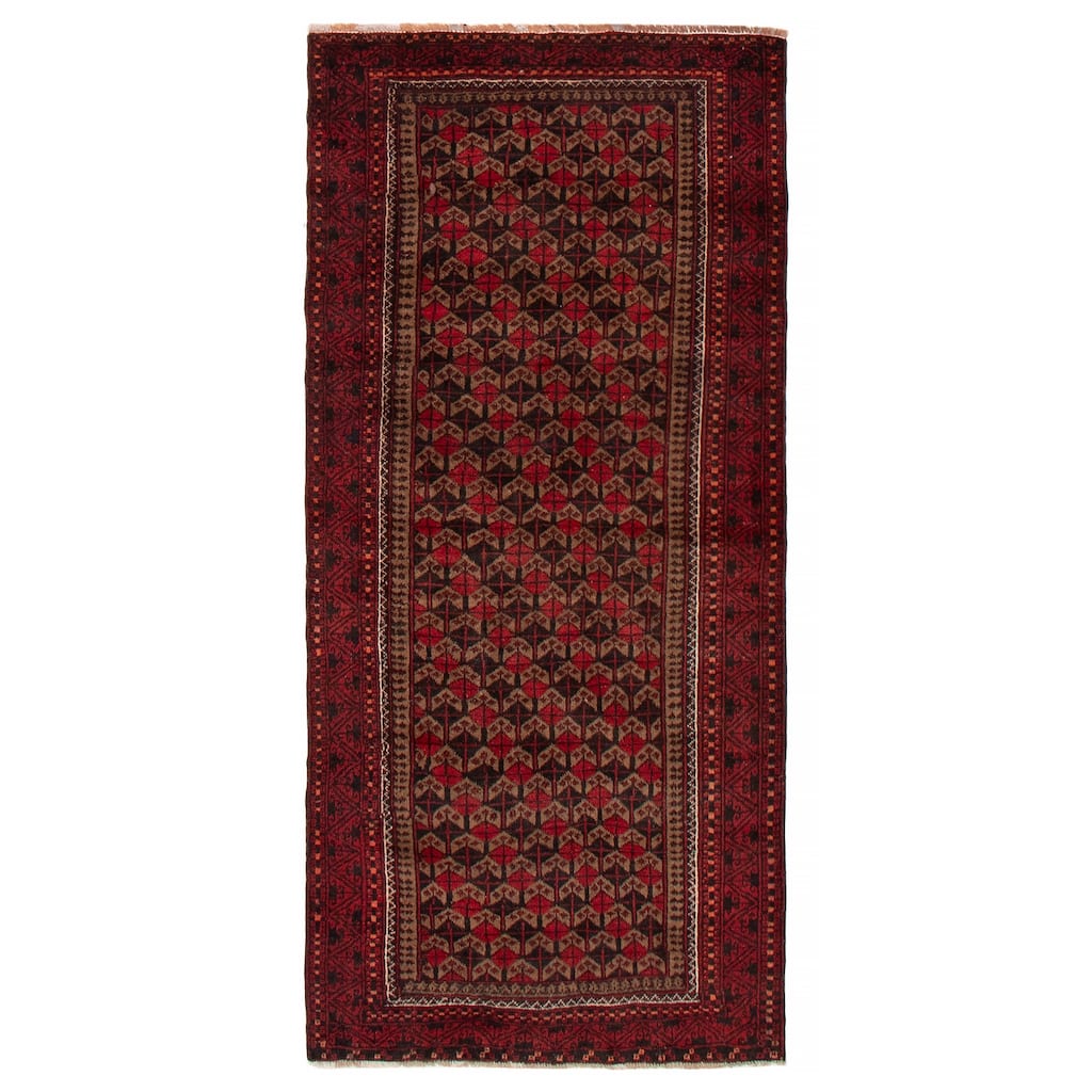 ECARPETGALLERY Hand-knotted Baluch Red Wool Rug - 2'11 x 6'4