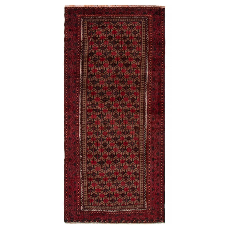 ECARPETGALLERY Hand-knotted Baluch Red Wool Rug - 2'11 x 6'4 - Red - 2'11 x 6'4