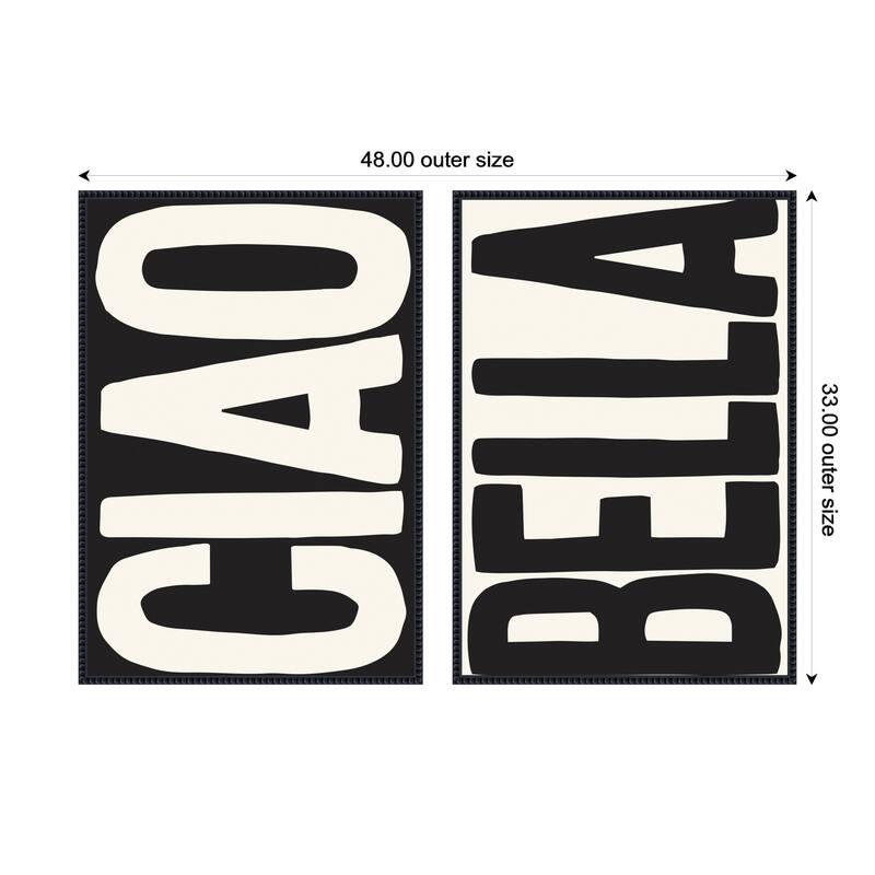 Kate and Laurel Ciao Bella Typography Black and White 2 Piece Framed Canvas Wall Art Set by Lucky Guava