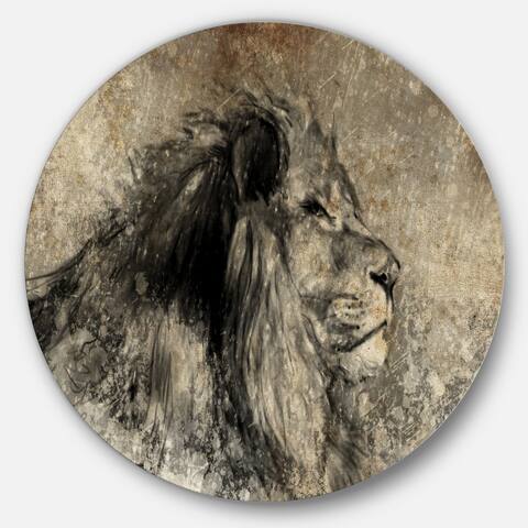 Designart 'Lion in Sepia' Digital Art Animal Large Disc Metal Wall art