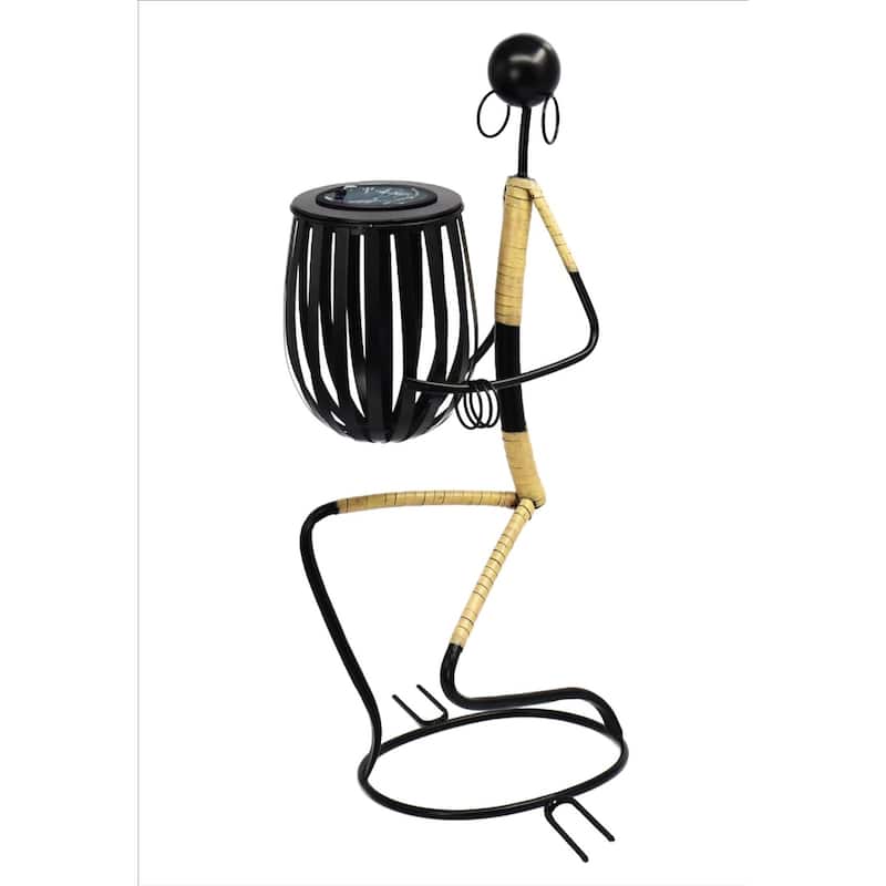Abstract Tribal Lady Figurine Sculpture Lunging with Solar Light - Metal