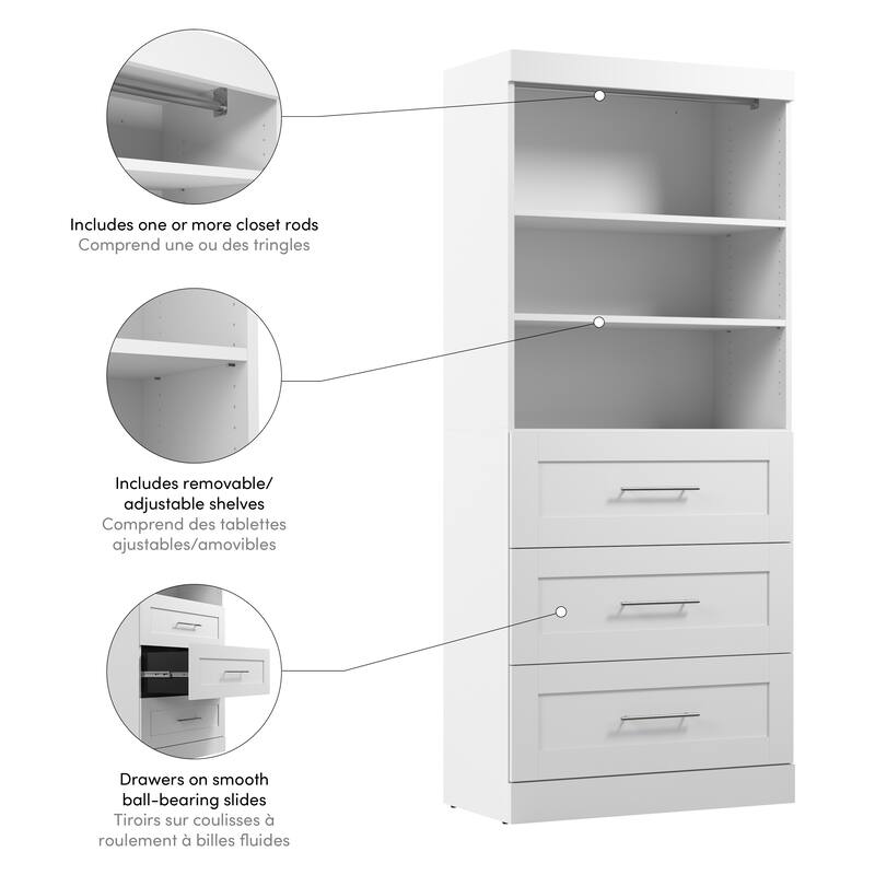 Bestar Pur 36W Closet Organizer with Drawers and Shelving