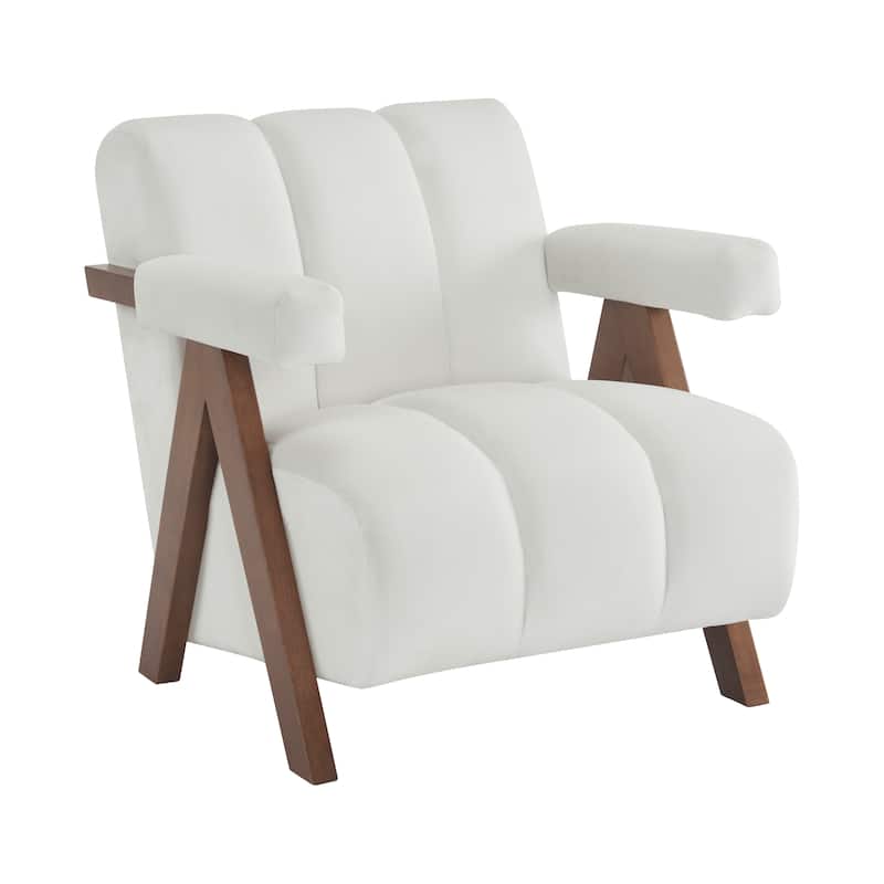 Ivory White Mid Century Modern 32.5" Velvet Upholstered Arm Chair with Solid Wood Frame and Thick Cushion for Living Room